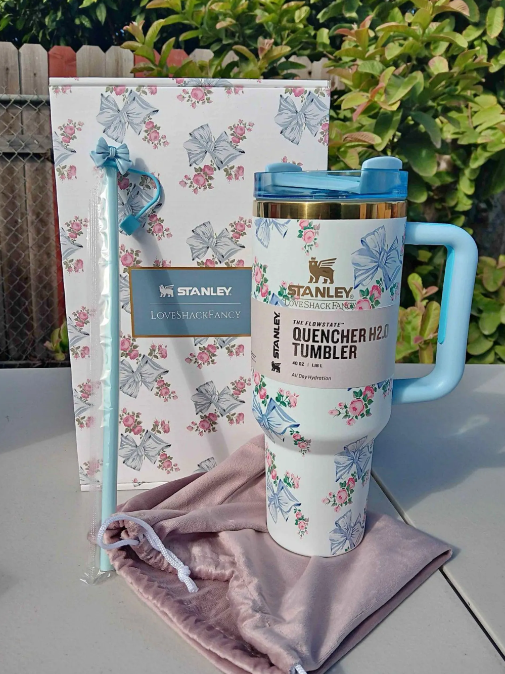 Stanley x LoveShackFancy custom laser (40 oz) Rosa Beaux Pink Quencher | Custom Engraved Floral Tumbler | Personalized Gifts for Her