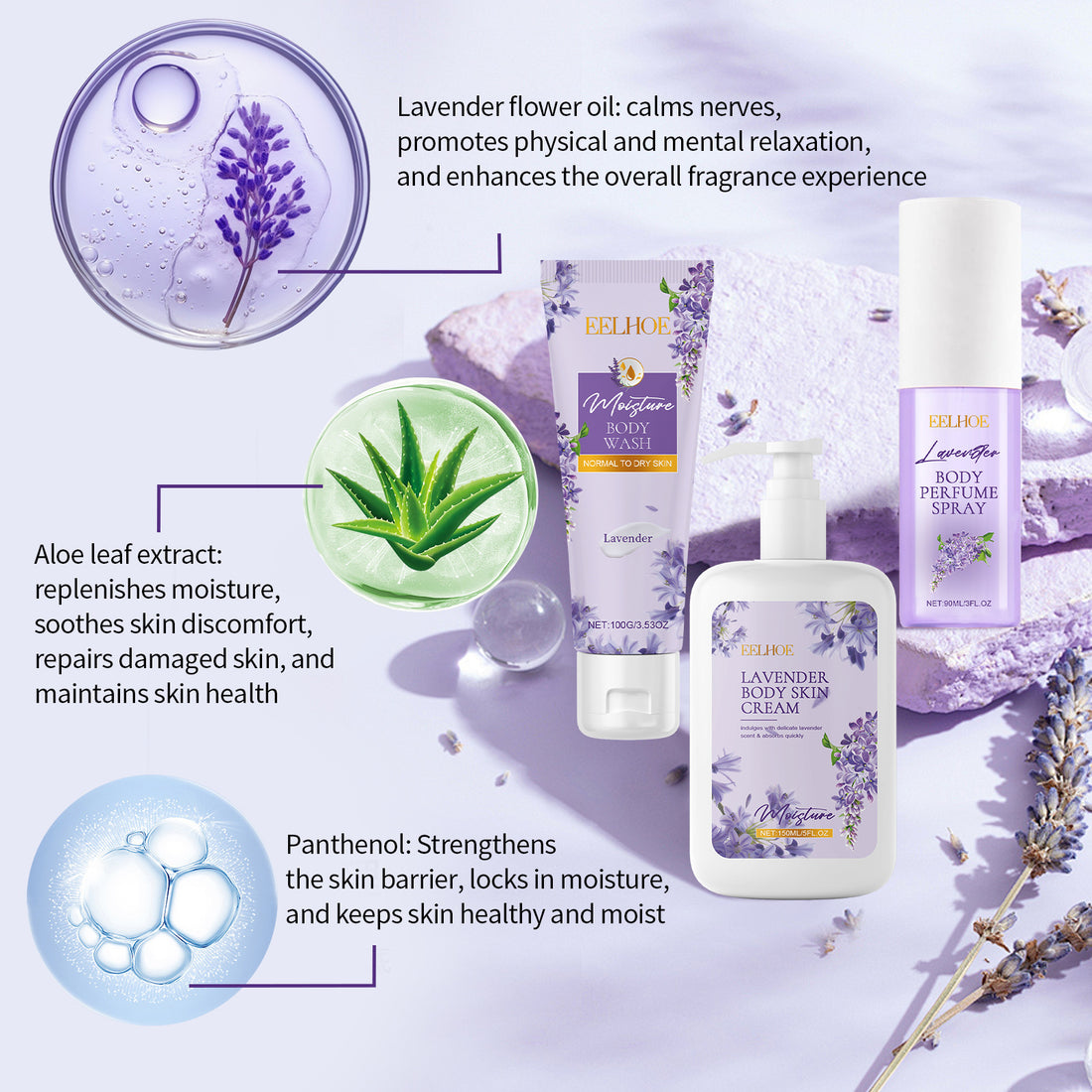 Lavender Body Skin Care Set Gentle Moisturizing Skin